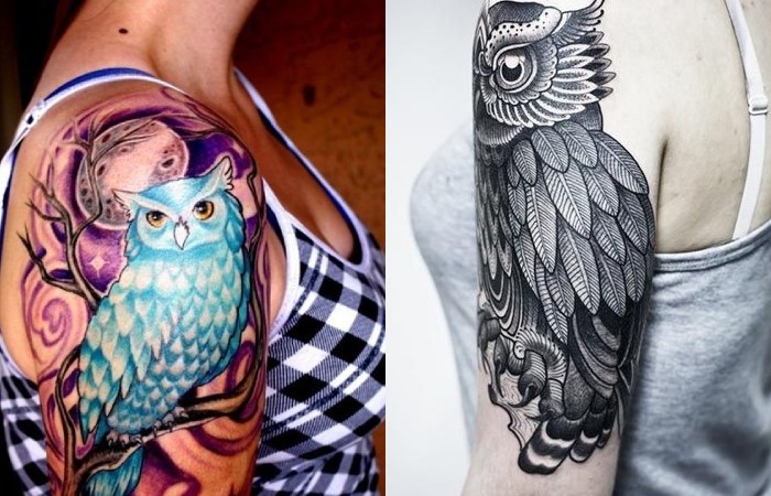 Lock and Key Upper Arm Owl Tattoo