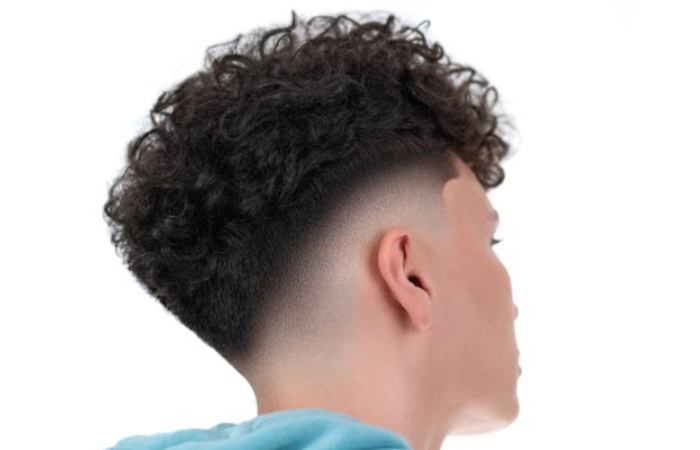 Messy Curls with Mid Drop Taper Fade