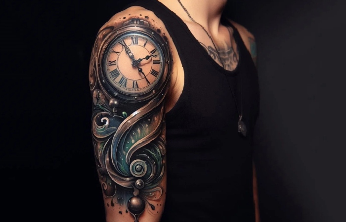 Black Ink Pocket Watch Half-Sleeve