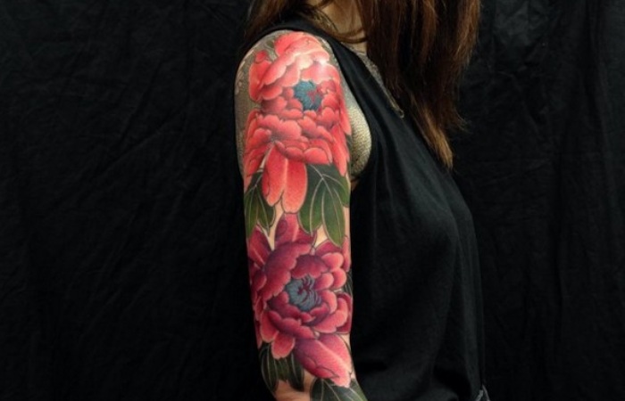 Flowers Half-Sleeve Girl Tattoo Idea