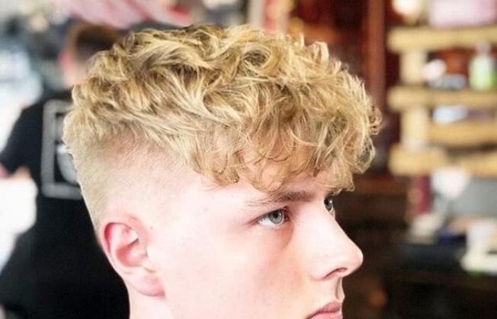 Blonde Curls with Mid-Taper Fade