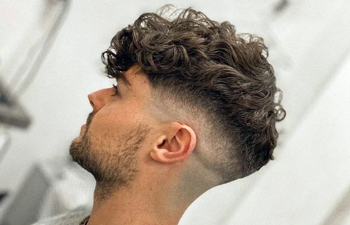 Long Curly Top with Mid Taper Fade