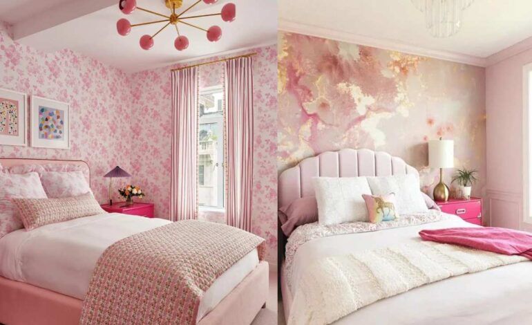 Dual Color Pink Two Colour Combination For Bedroom Walls