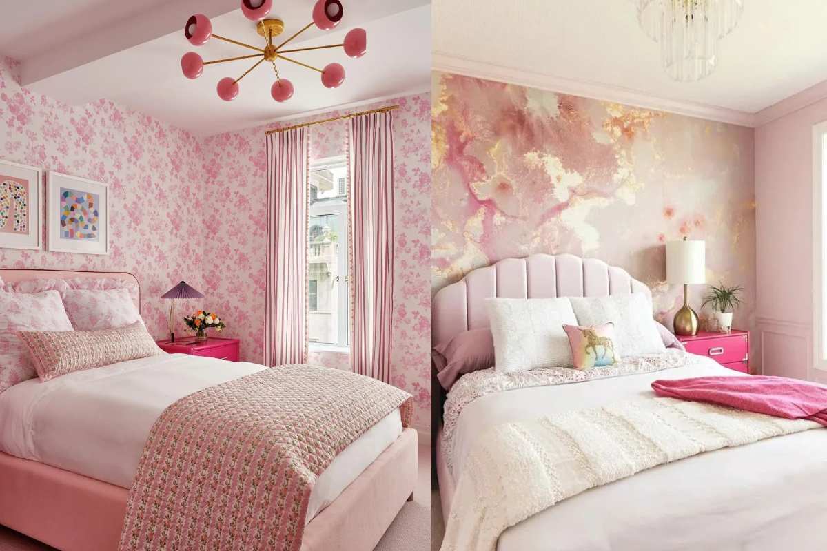 Dual Color Pink Two Colour Combination For Bedroom Walls