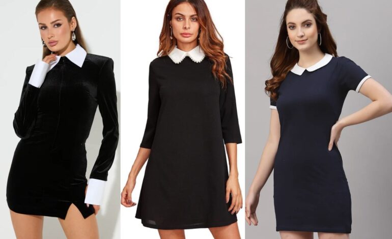 Shop Black Dress With White Collar